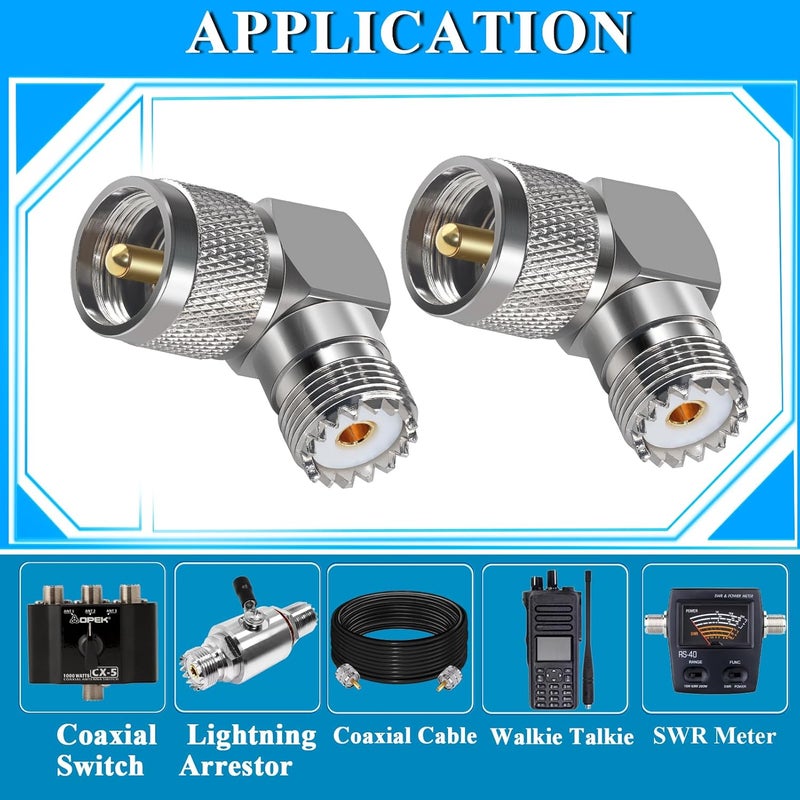 TUOLNK 2PCS UHF PL259 Right Angle 90 Degree Coax Adapter, SO239 Male PL259 to Female Right Elbow Coaxial Connector Adapter, UHF Male to SO239 Female L Shape Coax Connector for CB Radio, Antenna, etc - Image 5